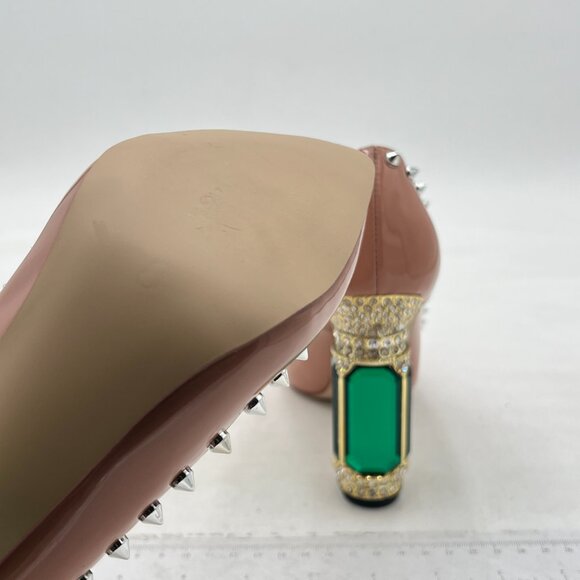 FSJ Nude Studded Rivets Pointed Toe High Heel Crystal Pumps Slip on Dress Shoes - Picture 5 of 7